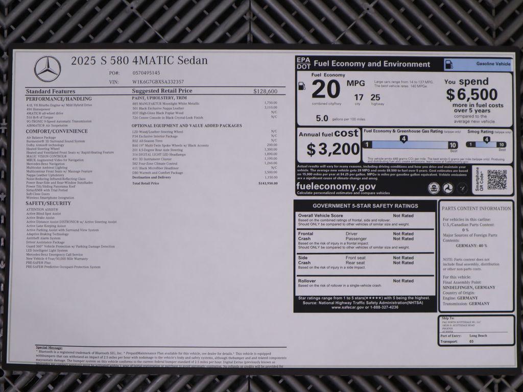 new 2025 Mercedes-Benz S-Class car, priced at $143,950