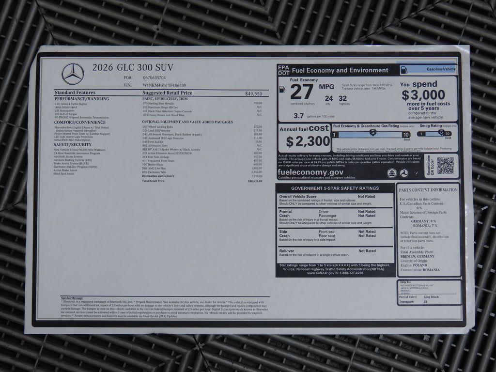 new 2026 Mercedes-Benz GLC 300 car, priced at $58,635