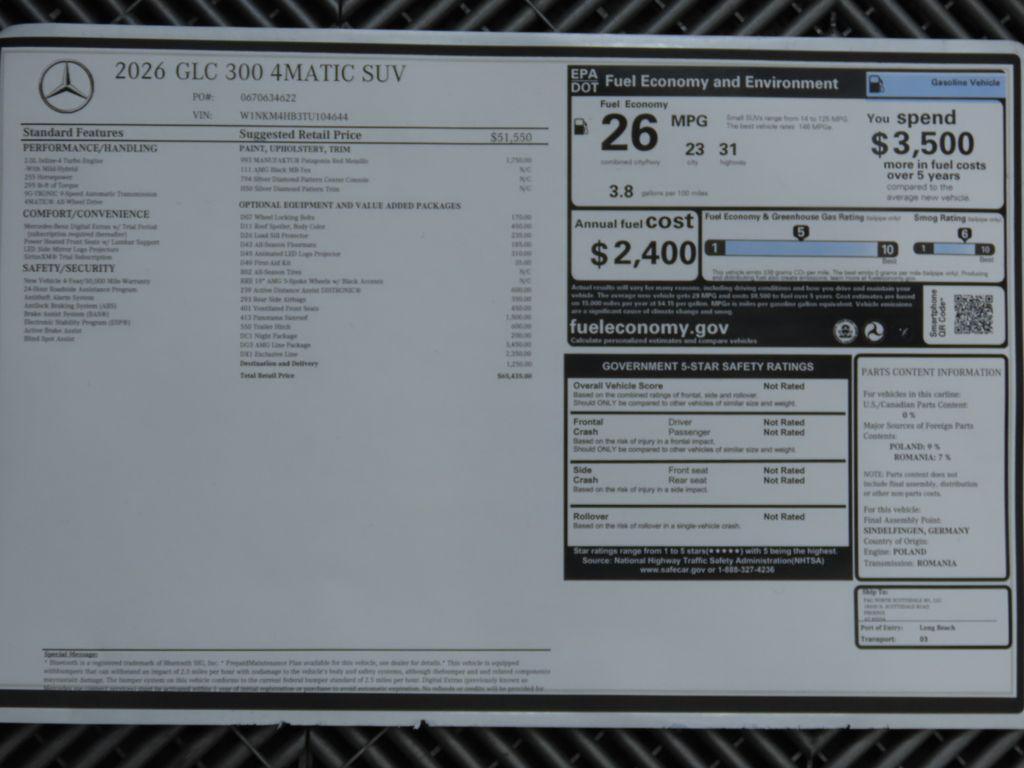 new 2026 Mercedes-Benz GLC 300 car, priced at $65,435
