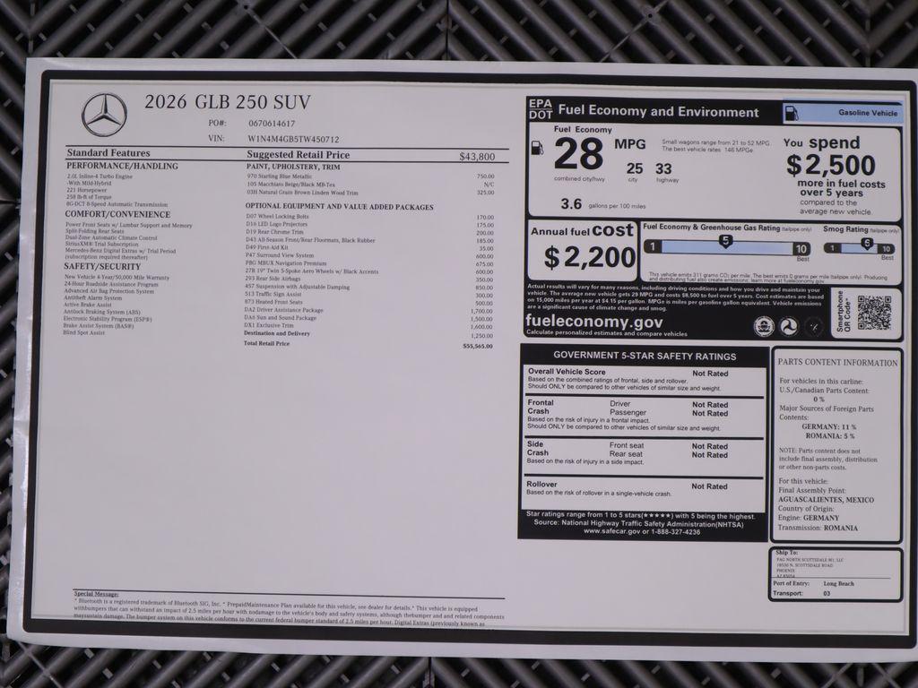 new 2026 Mercedes-Benz GLB 250 car, priced at $55,565