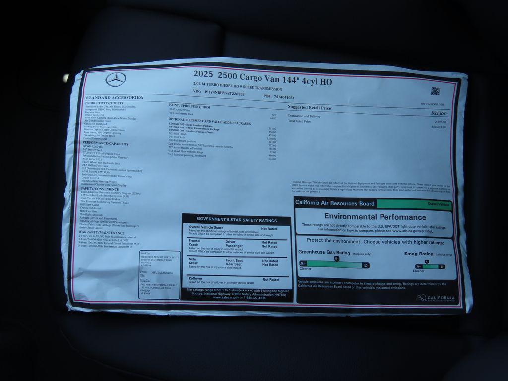 new 2025 Mercedes-Benz Sprinter 2500 car, priced at $62,648