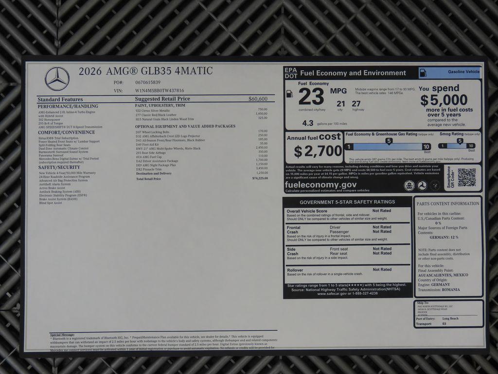 new 2026 Mercedes-Benz AMG GLB 35 car, priced at $74,225