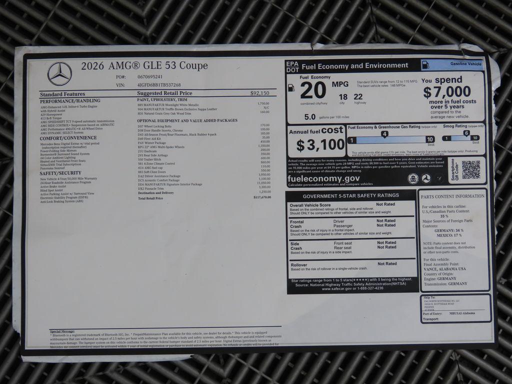 new 2026 Mercedes-Benz AMG GLE 53 car, priced at $117,670