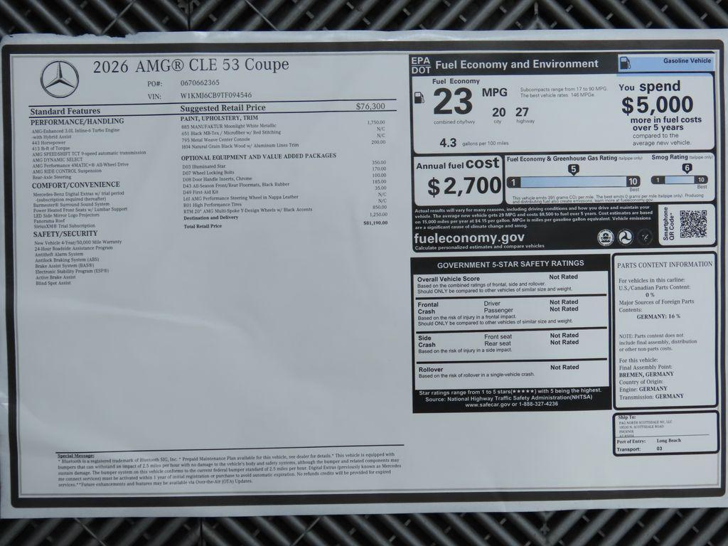 new 2026 Mercedes-Benz AMG CLE 53 car, priced at $81,190