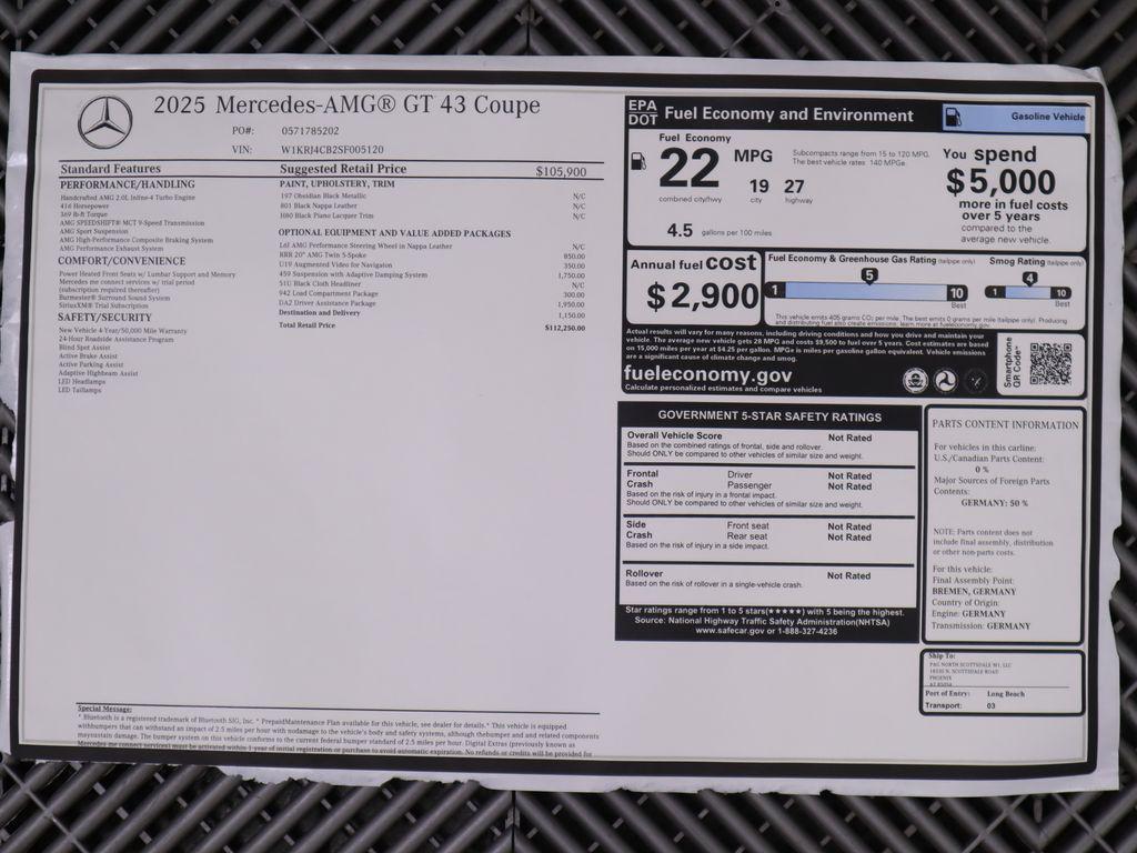new 2025 Mercedes-Benz AMG GT 43 car, priced at $112,250