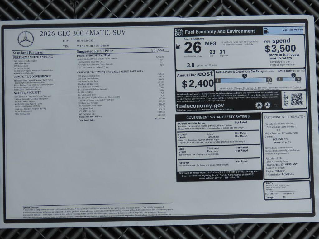 new 2026 Mercedes-Benz GLC 300 car, priced at $61,935