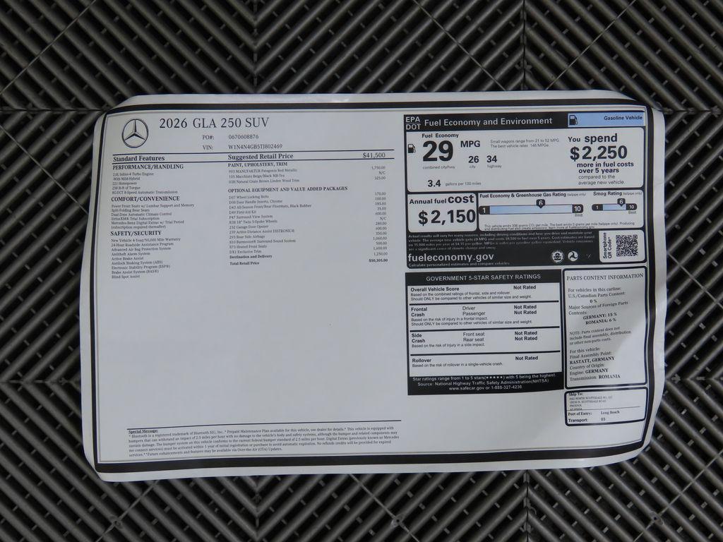 new 2026 Mercedes-Benz GLA 250 car, priced at $50,305