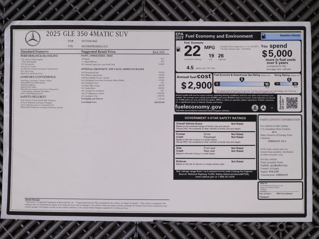 new 2025 Mercedes-Benz GLE 350 car, priced at $69,925