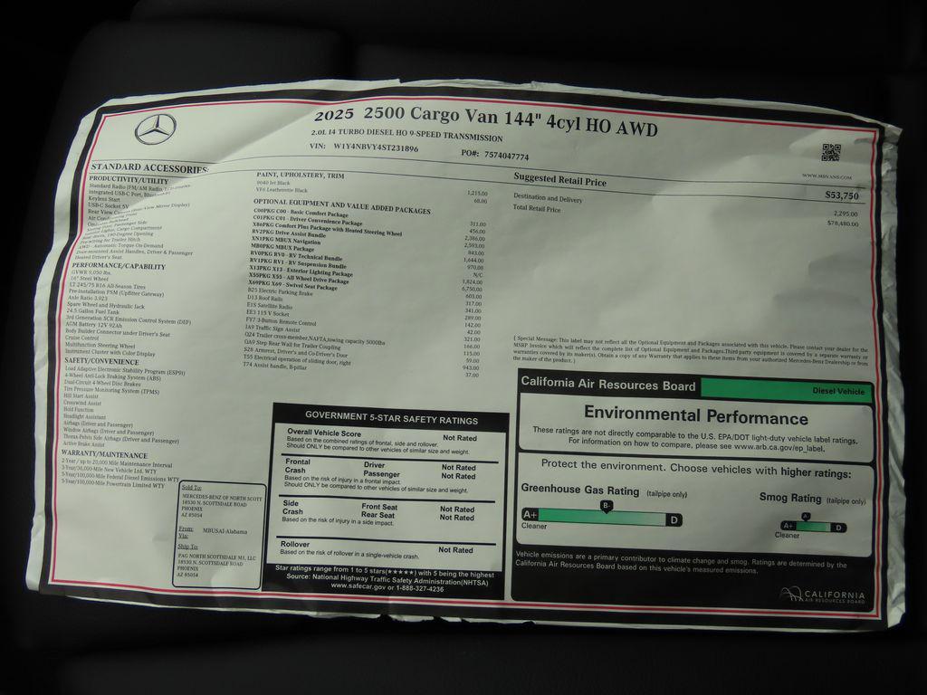 new 2025 Mercedes-Benz Sprinter 2500 car, priced at $78,480