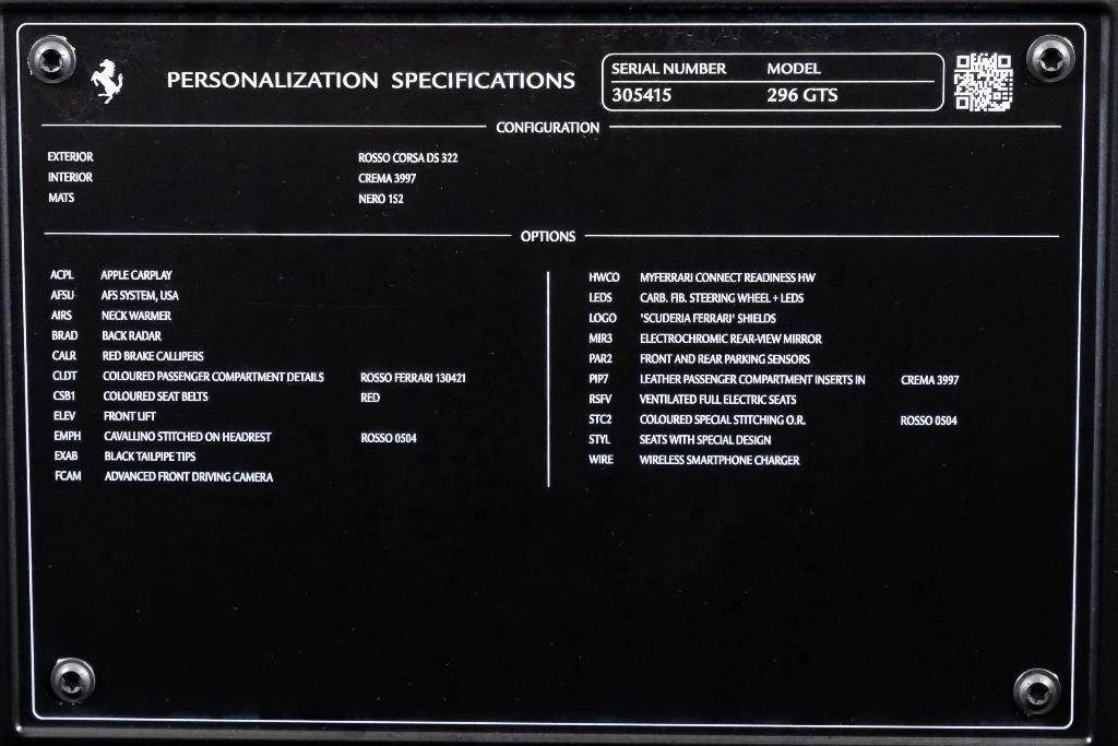 used 2024 Ferrari 296 GTS car, priced at $409,900