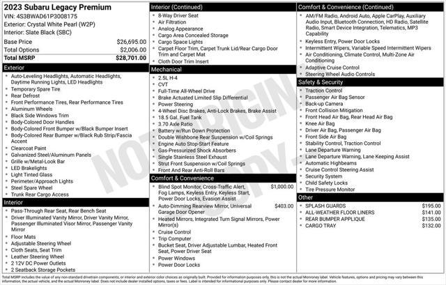used 2023 Subaru Legacy car, priced at $23,500