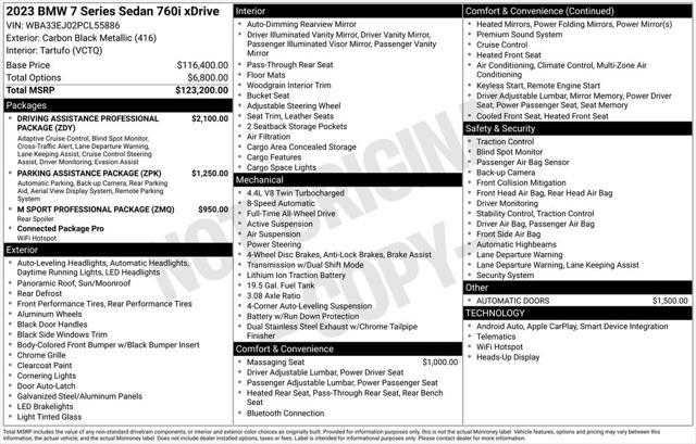 used 2023 BMW 760 car, priced at $84,760