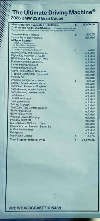 new 2026 BMW 228 Gran Coupe car, priced at $42,775