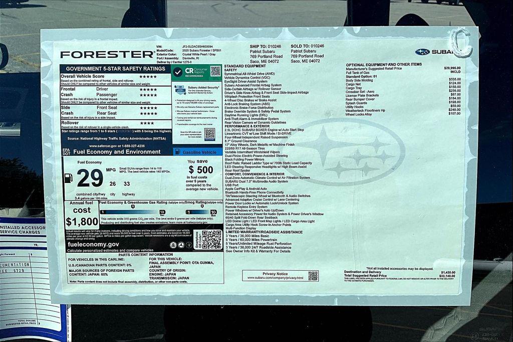 new 2025 Subaru Forester car, priced at $33,149