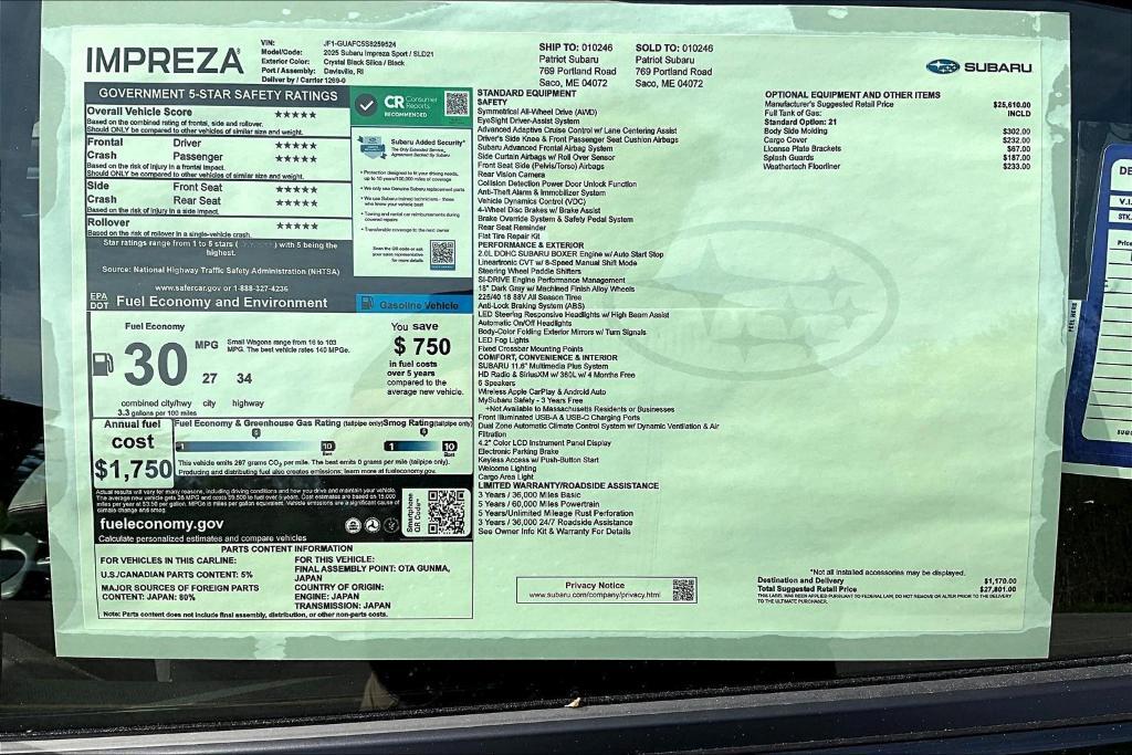 new 2025 Subaru Impreza car, priced at $27,801