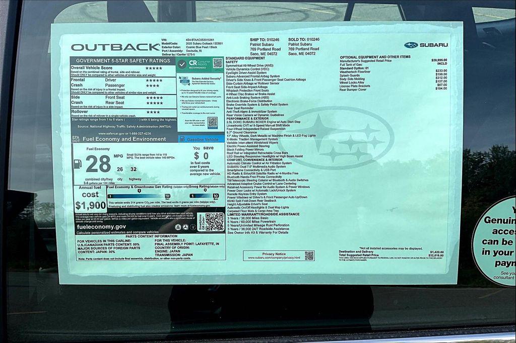 new 2025 Subaru Outback car, priced at $32,516