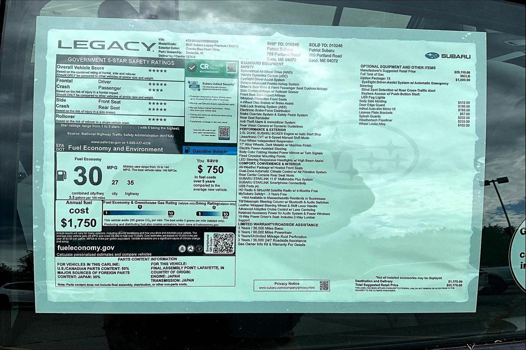 new 2025 Subaru Legacy car, priced at $33,175