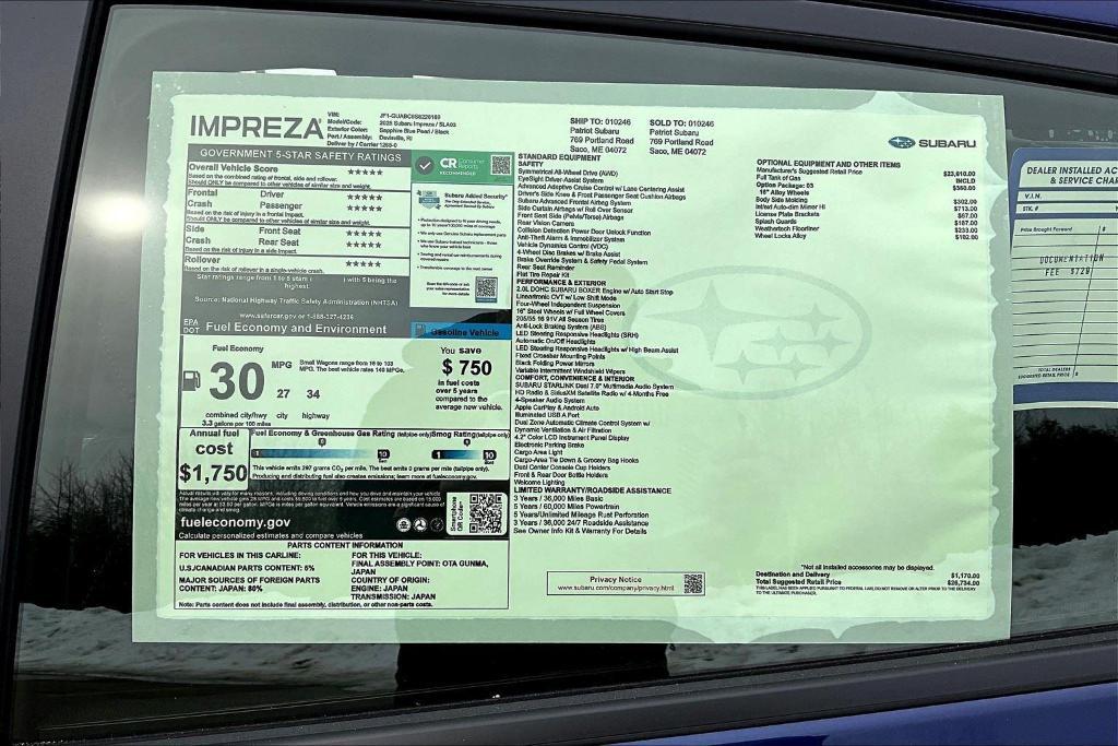 new 2025 Subaru Impreza car, priced at $26,734