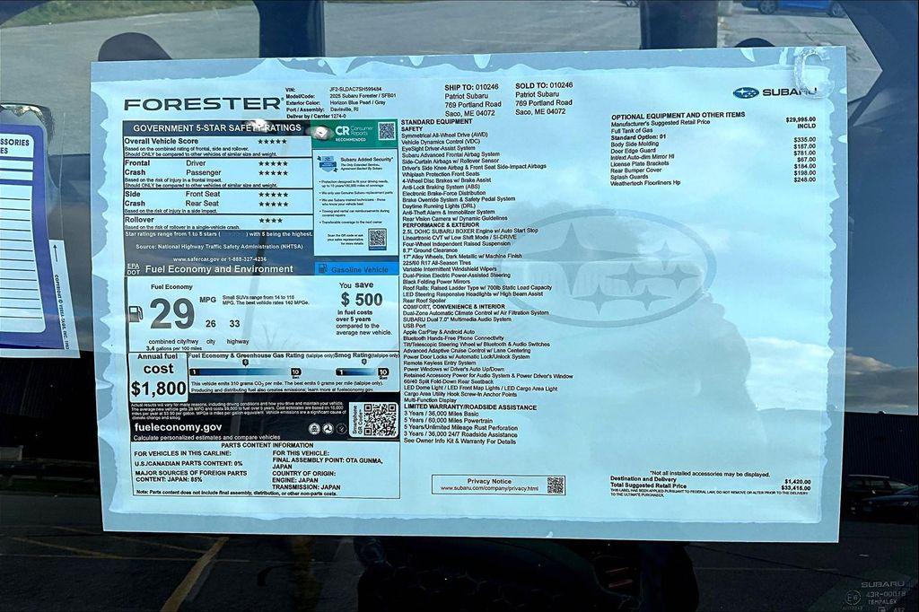 new 2025 Subaru Forester car, priced at $33,415