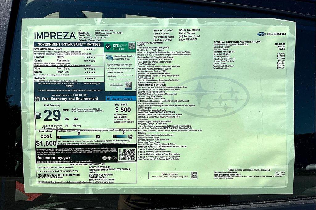 new 2025 Subaru Impreza car, priced at $32,673