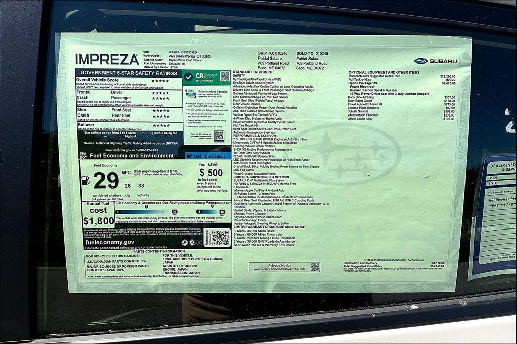 new 2025 Subaru Impreza car, priced at $34,348