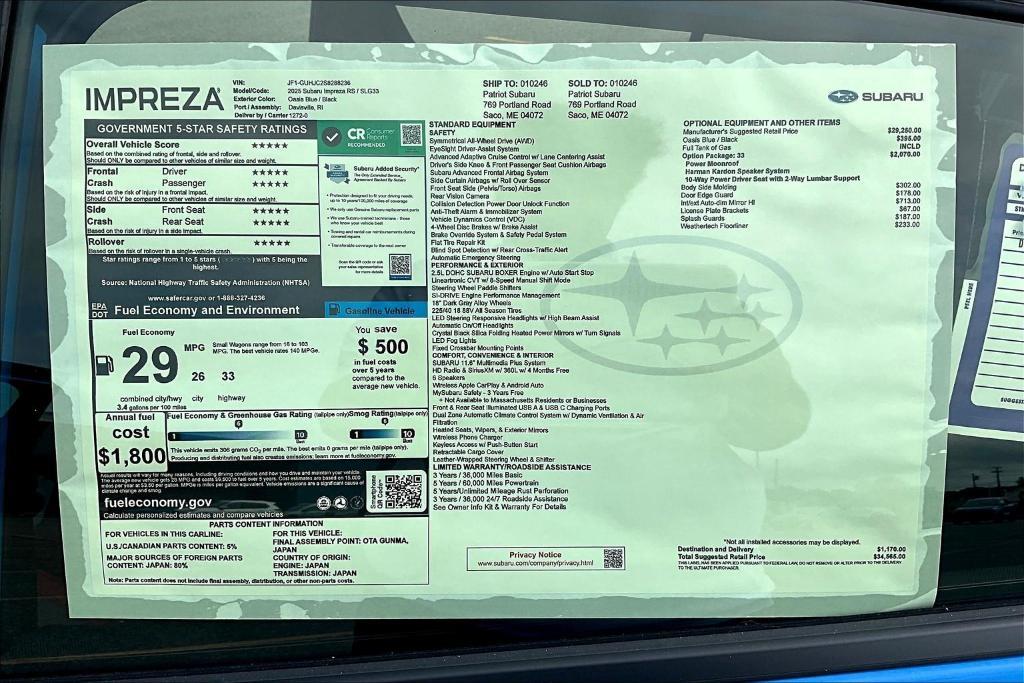 new 2025 Subaru Impreza car, priced at $34,565