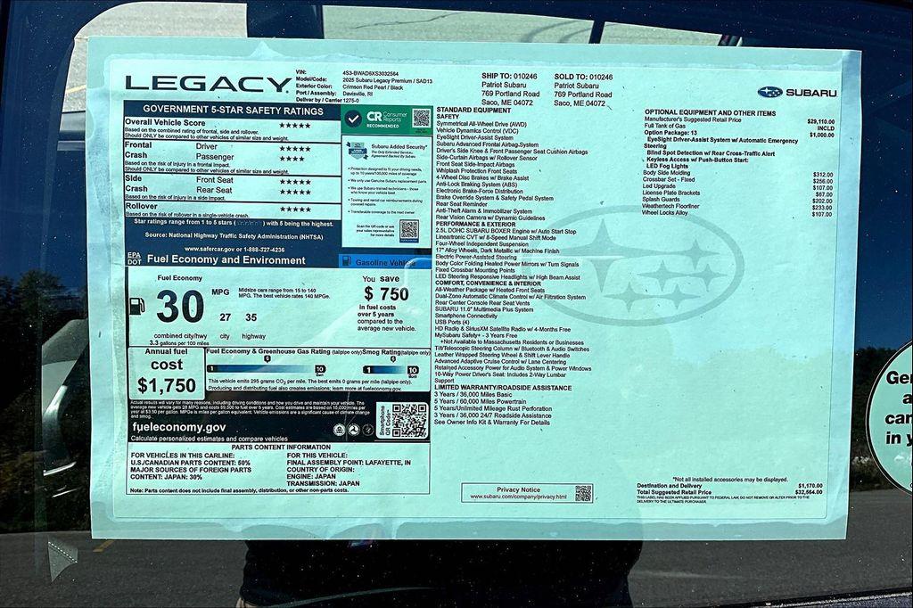 new 2025 Subaru Legacy car, priced at $32,564