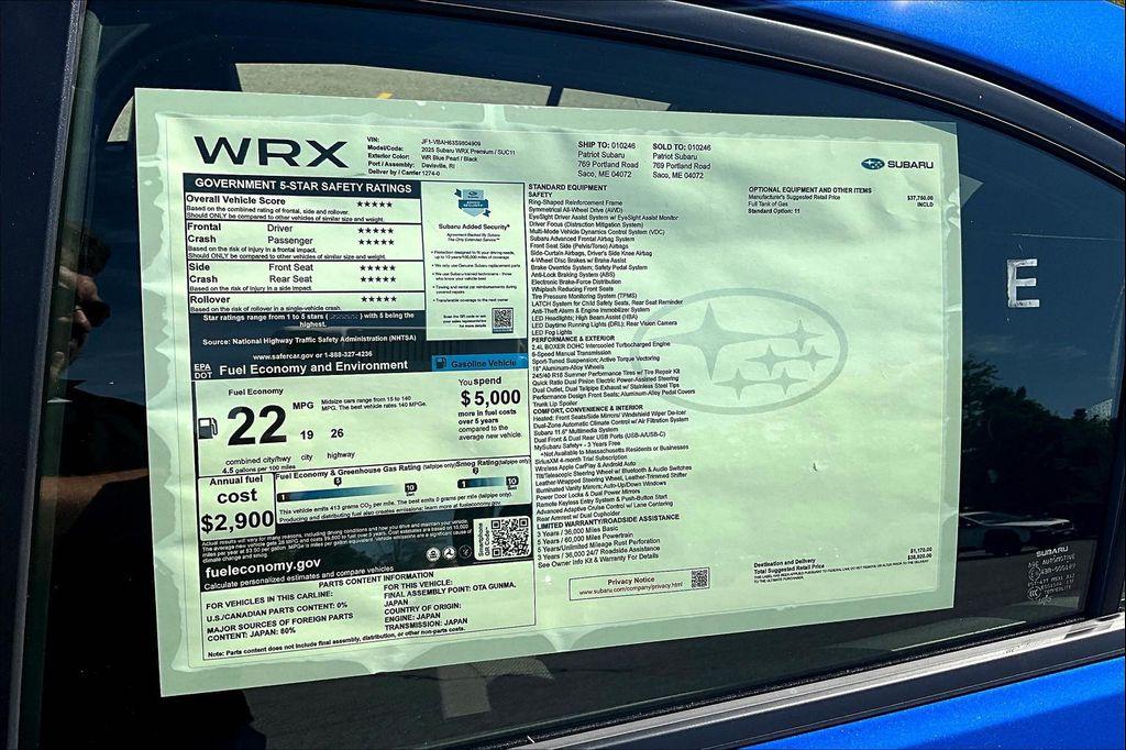 new 2025 Subaru WRX car, priced at $38,920