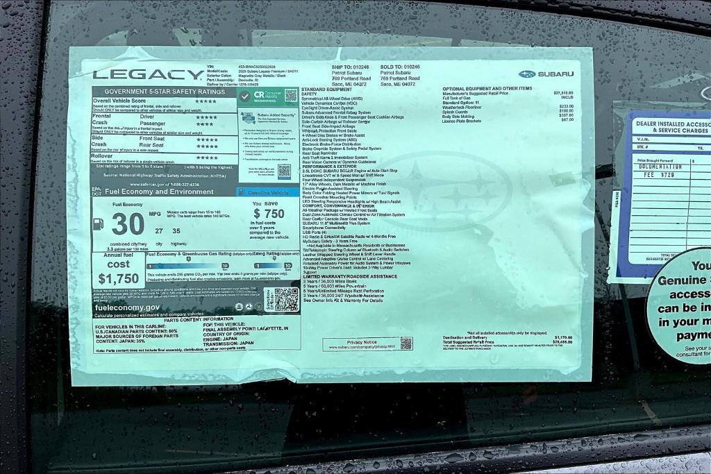 new 2025 Subaru Legacy car, priced at $29,485