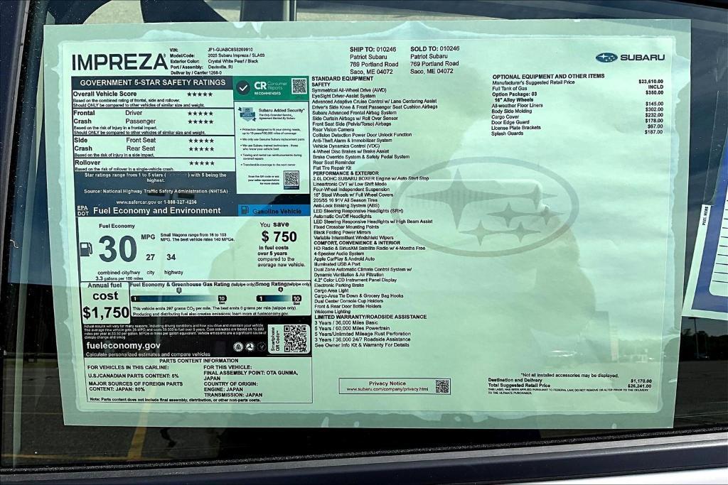 new 2025 Subaru Impreza car, priced at $26,241
