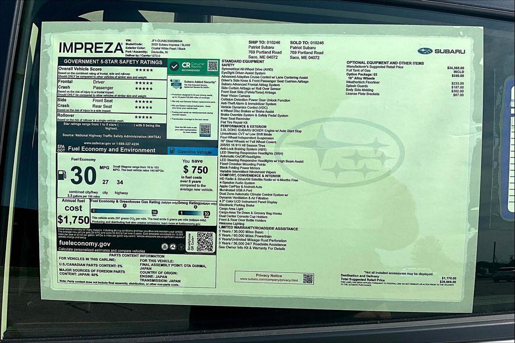 new 2025 Subaru Impreza car, priced at $26,669