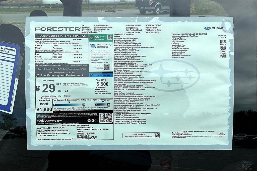 new 2025 Subaru Forester car, priced at $33,934