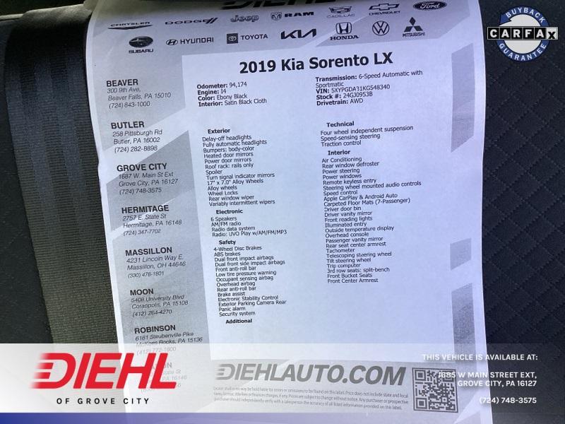 used 2019 Kia Sorento car, priced at $14,687