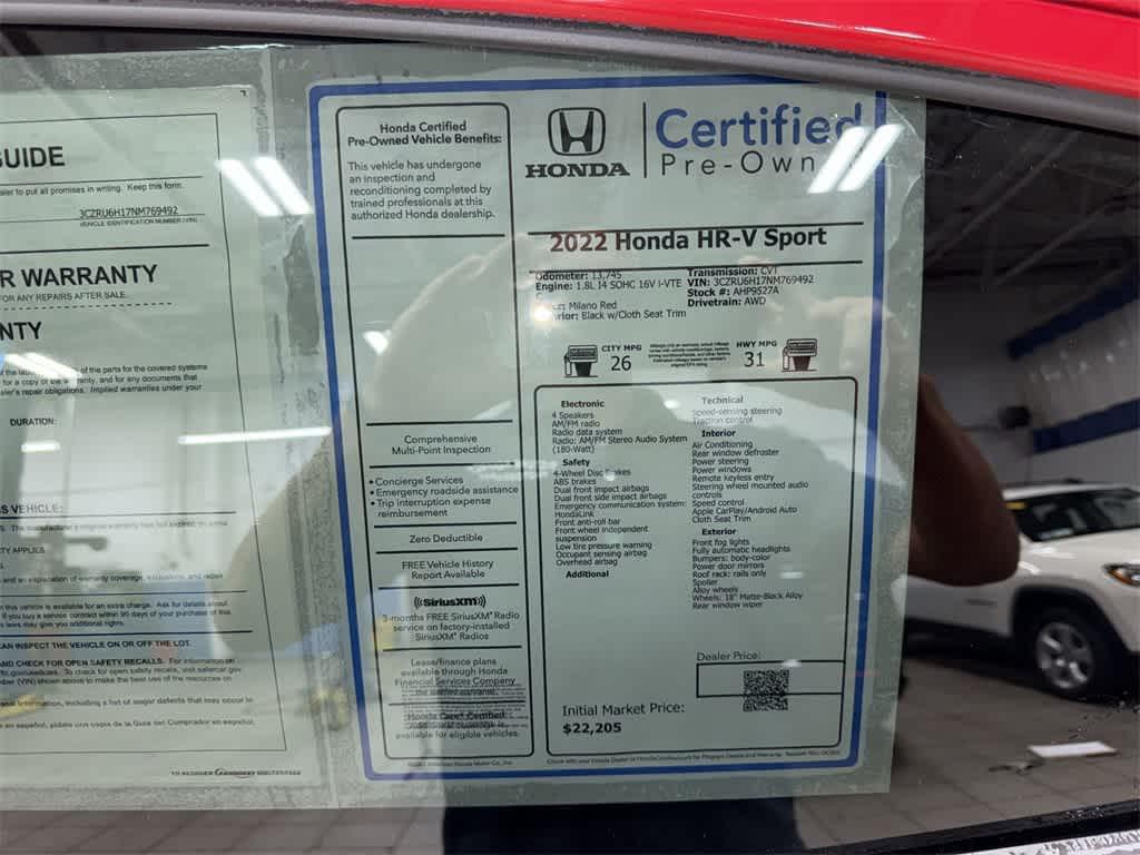used 2022 Honda HR-V car, priced at $22,150