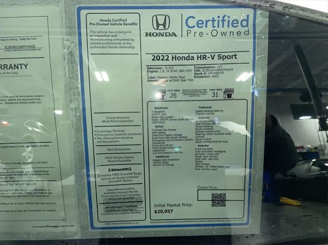 used 2022 Honda HR-V car, priced at $20,439