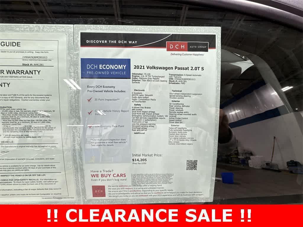 used 2021 Volkswagen Passat car, priced at $12,585