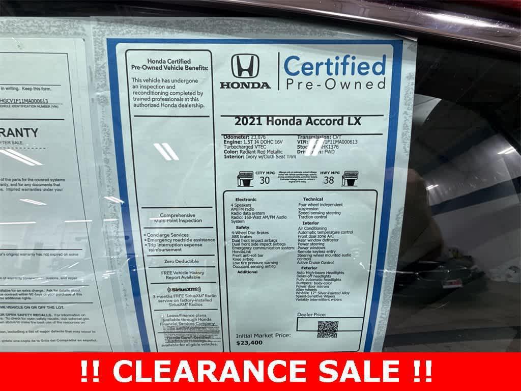 used 2021 Honda Accord car, priced at $21,350