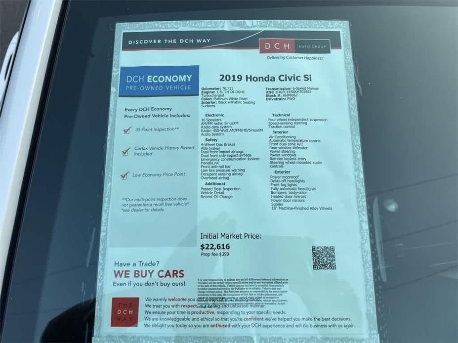 used 2019 Honda Civic Si car, priced at $21,536