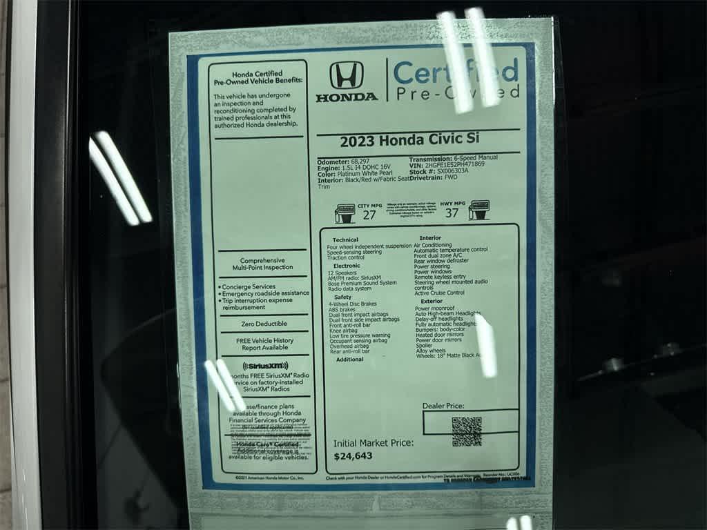 used 2023 Honda Civic Si car, priced at $24,643