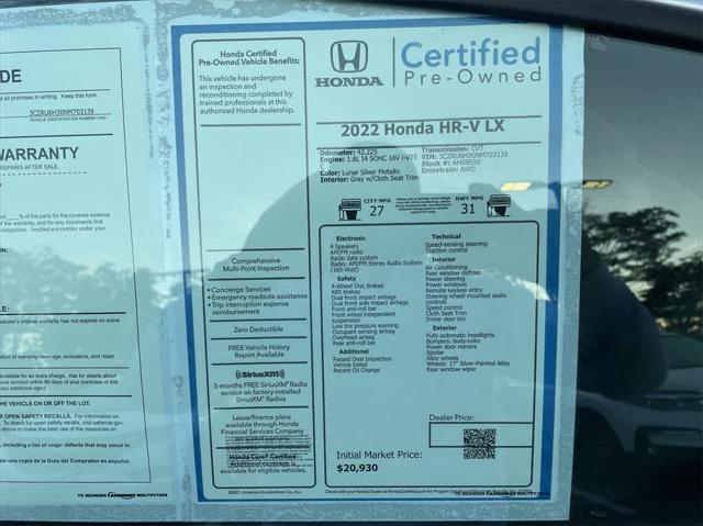 used 2022 Honda HR-V car, priced at $19,575