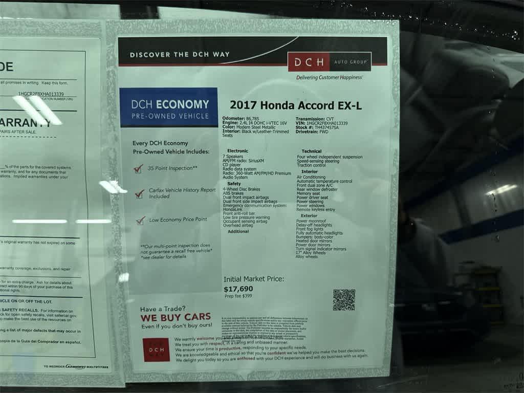 used 2017 Honda Accord car, priced at $17,690