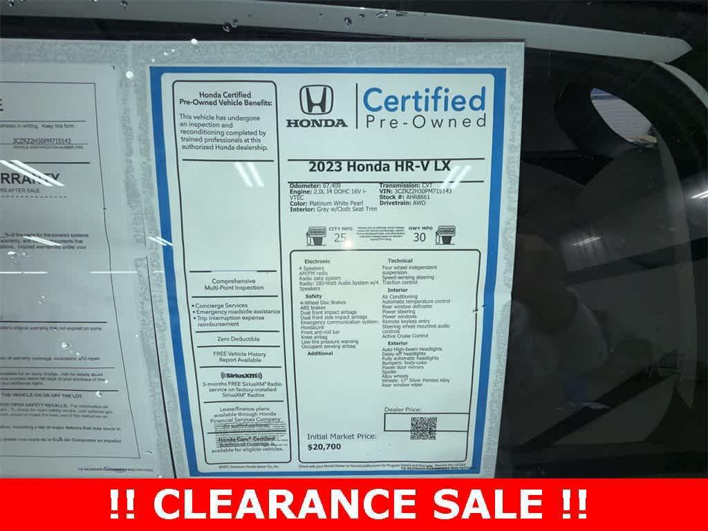 used 2023 Honda HR-V car, priced at $19,655