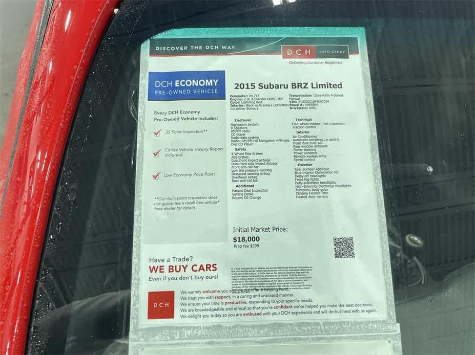 used 2015 Subaru BRZ car, priced at $15,895