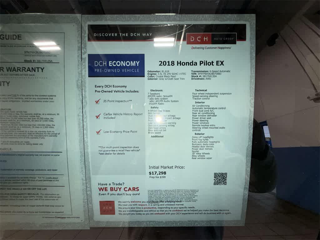 used 2018 Honda Pilot car, priced at $17,298