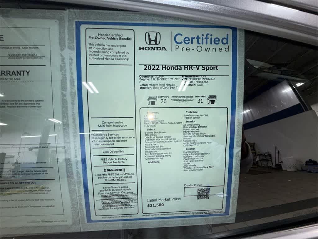 used 2022 Honda HR-V car, priced at $21,165