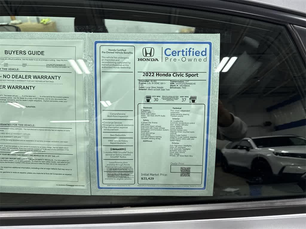 used 2022 Honda Civic car, priced at $21,395
