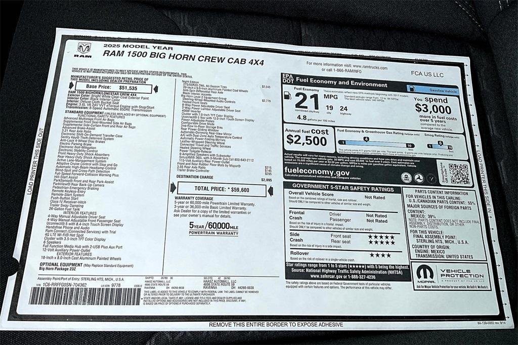new 2025 Ram 1500 car, priced at $47,650