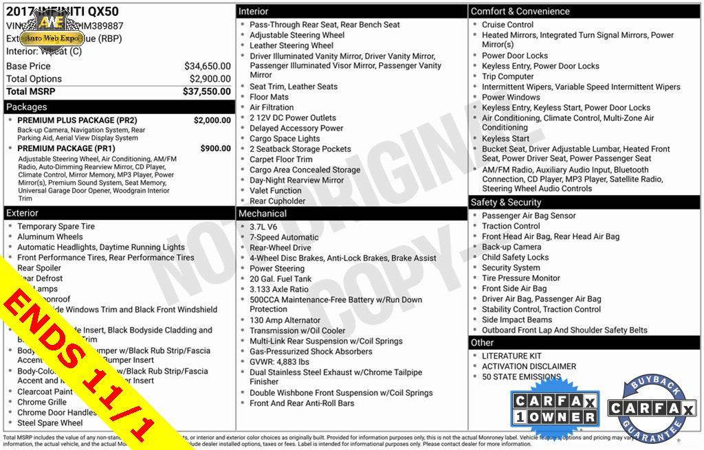 used 2017 INFINITI QX50 car, priced at $17,983