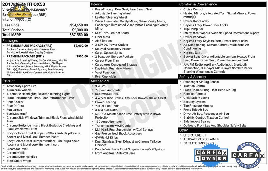 used 2017 INFINITI QX50 car, priced at $16,996