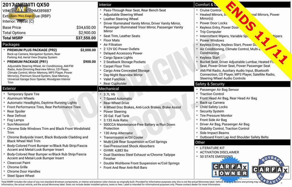 used 2017 INFINITI QX50 car, priced at $18,999